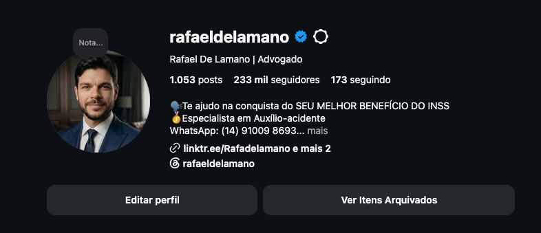 Print do perfil no Instagram com 232 mil seguidores