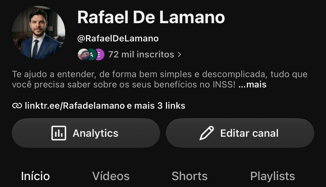 Print do canal no YouTube com 70 mil inscritos